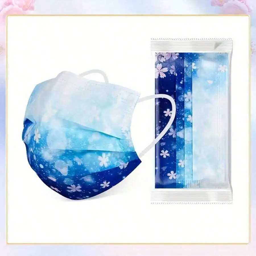 10pcs Floral Sakura Print 3-Pl - Disposable Mask Blue recensione e prezzo