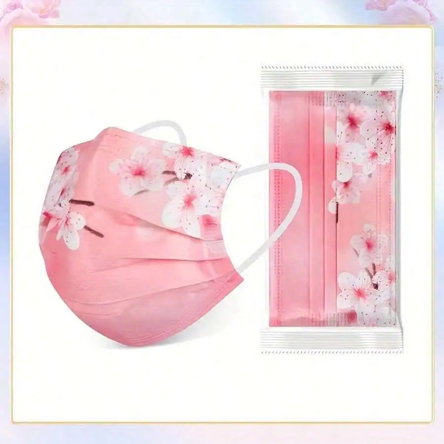 10pcs Floral Sakura Print 3-Pl - Disposable Mask Blue recensione e prezzo