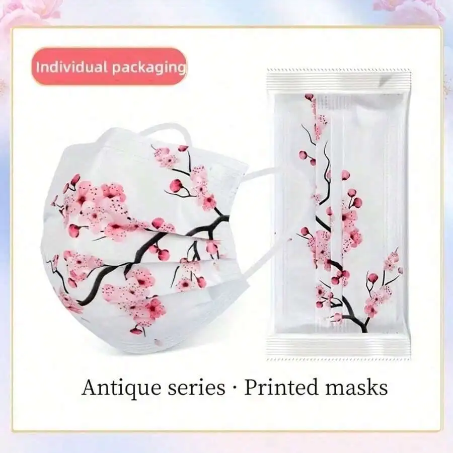 10pcs Floral Sakura Print 3-Pl - Disposable Mask Blue recensione e prezzo