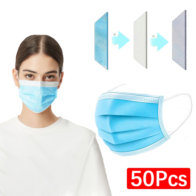 50Pcs 3-layer Mask Face Masks  - Disposable Mask Blue recensione e prezzo