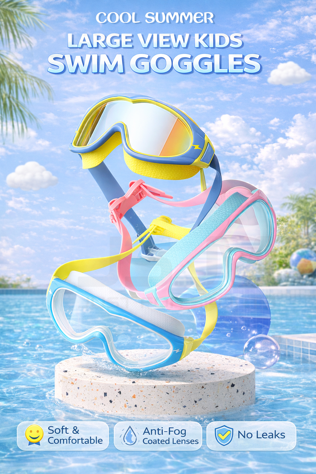 JSJM Kids Swimming Goggles Big - Silicone Mask Bracket recensione e prezzo