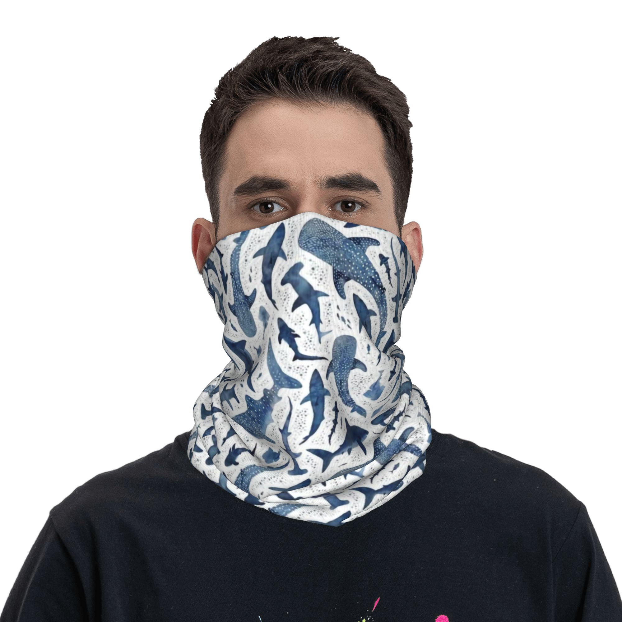 Custom Blue Watercolour Shark  - Neck Gaiter Face Cover recensione e prezzo