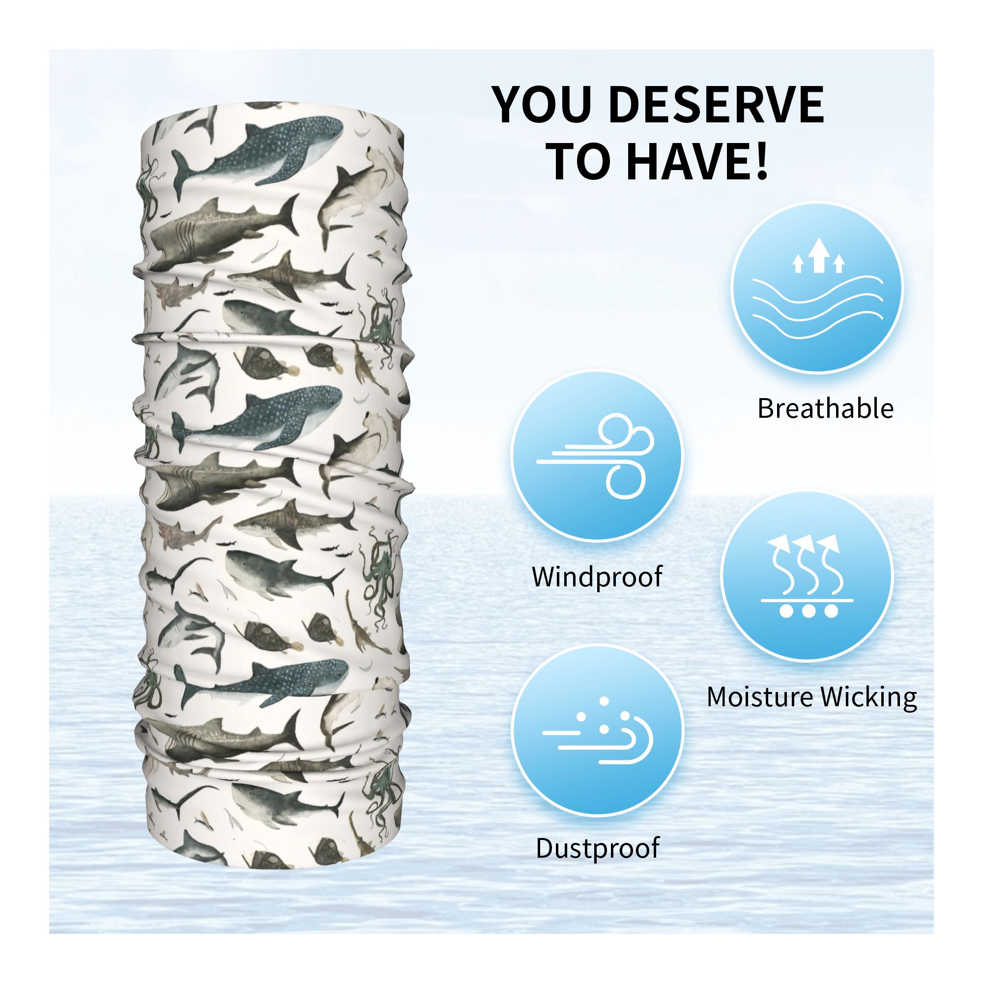 Shark Ocean Animal Sharks Band - Neck Gaiter Face Cover recensione e prezzo